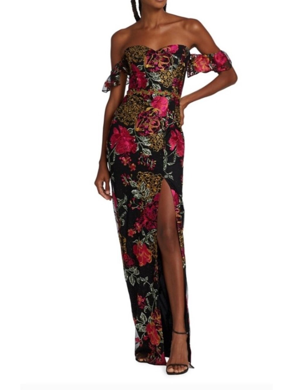 NWT Marchesa Notte Floral Embroidered Slit Gown